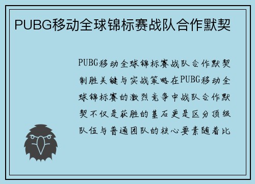 PUBG移动全球锦标赛战队合作默契